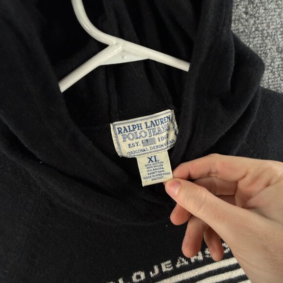 Ralph Lauren Polo Jeans Rabbit Hair Blend Black Flag Sweater Hooded USA Logo RL - Picture 4 of 14
